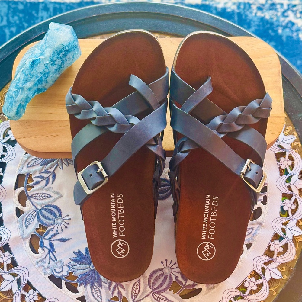 White Mountain Harrington Footbeds Leather Sandals, Sizes 8 & 9, Navy Blue (NWT)